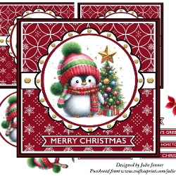 Penguin with tree christmas decoupage card