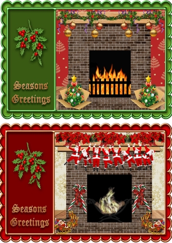 2 Lovely fireplace  Christmas card toppers