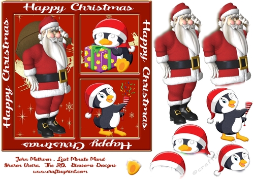Santa Christmas penguins aprox 7x7inches