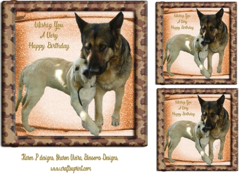 German Shepherd and Lab dog design aprox 7x7inches