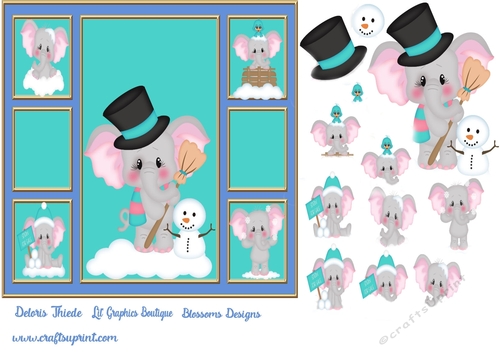 Snow Delight Elephant blank greeting
