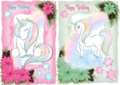 2 cute unicorn birthday toppers