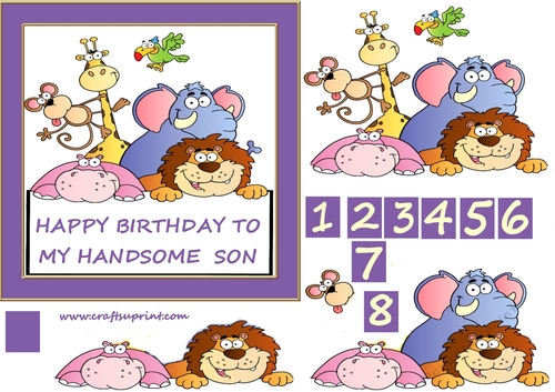 Animal birthday Son Design approx 7inches x 7inches 