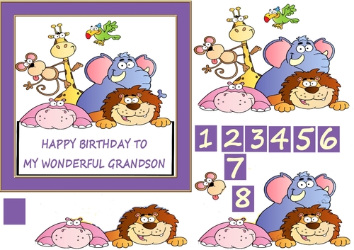 Animal birthday Grandson Design approx 7inches x 7inches 