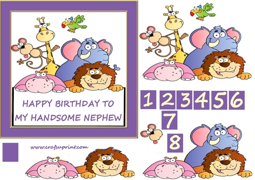 Animal birthday Nephew Design approx 7inches x 7inches 