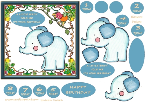 Elephant birthday 1 to 8 plus blank tags