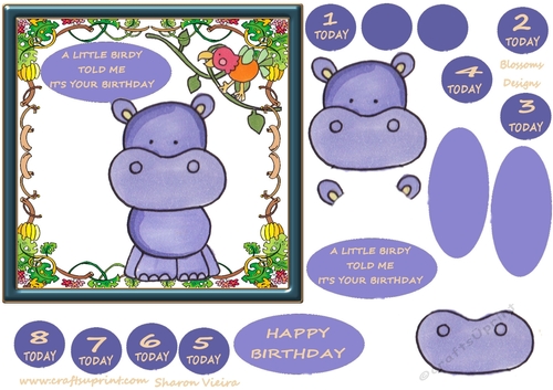 Hippo birthday 1 to 8 plus blank tags