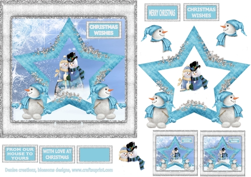 Christmas star and snowmen 7 x 7inches