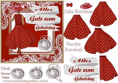 Birthday red dress German greeting 