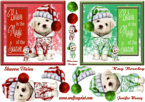 Christmas puppies toppers size approx. 5inches by 5inches 