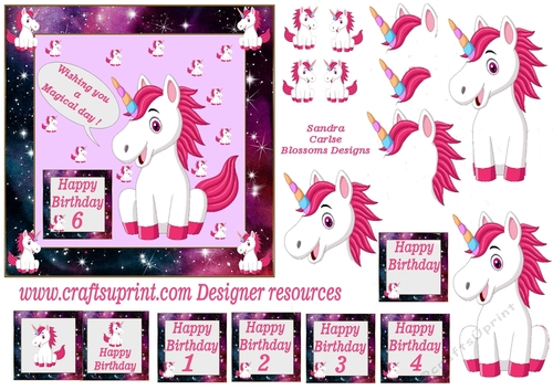 Unicorn birthday 1 to 6 and blank tag