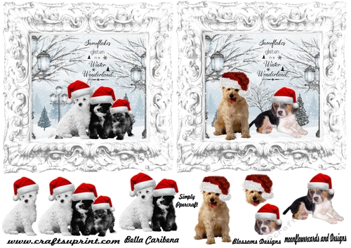 2 cute Christmas dog card designs on 1 sheet 