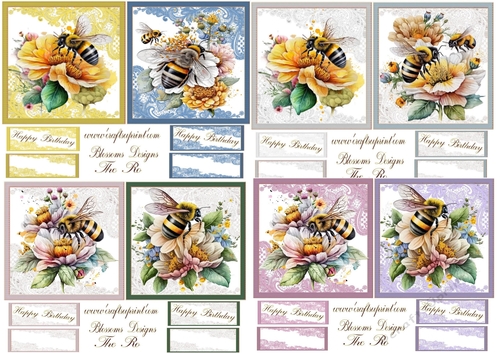 A Beautiful Bee design kit which has 4 sheets with greeting tags