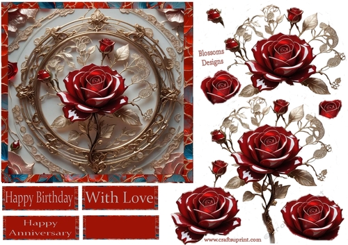 Red rose Anniversary or birthday approx 6x6