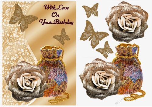 Happy birthday rose, bag and butterflies 
