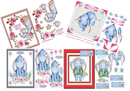 Get Well or Birthday Cute Elephant 4 design sheets