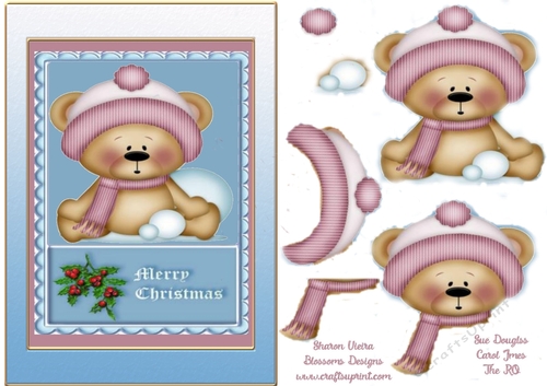 Cute pink and blue Christmas bear