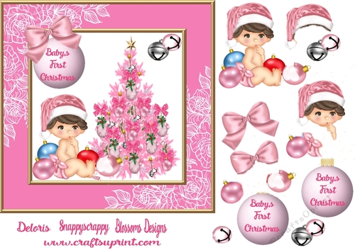  baby pink first chistmas approx 7x7