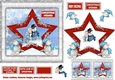 Christmas star and snowmen red  7 x 7inches