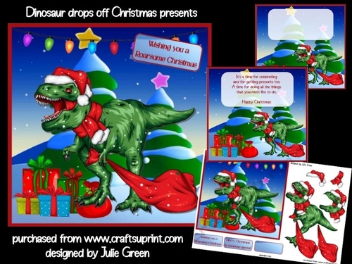 Dinosaur drops off Christmas presents