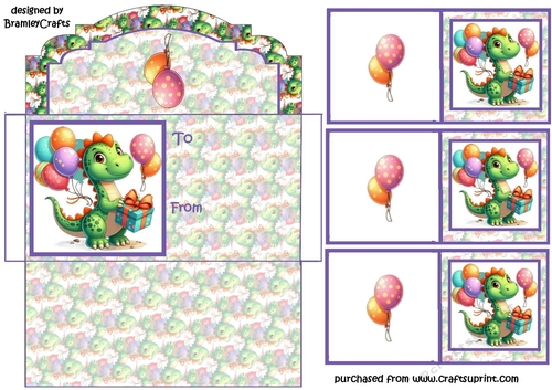 Dino birthday money envelope and gift tags