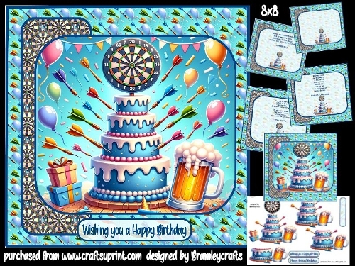 Darts cake and a beer 8x8