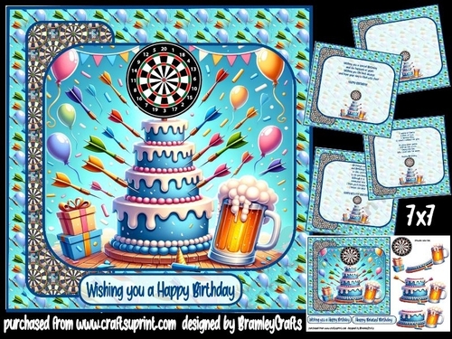 Darts cake and a beer 7x7