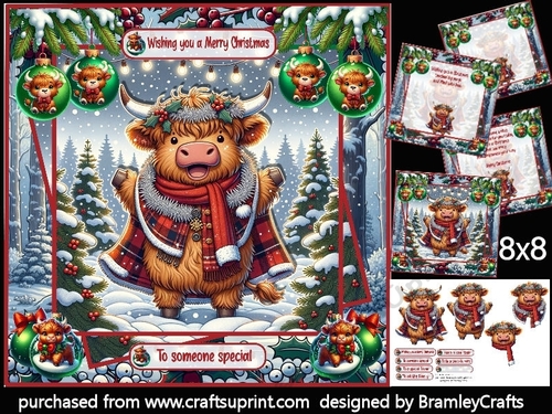 Festive Highland Cow 8x8