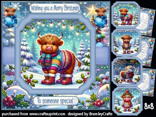 Christmas Highland Cows 8x8