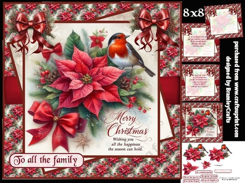 Traditional poinsettias and Robin 8x8