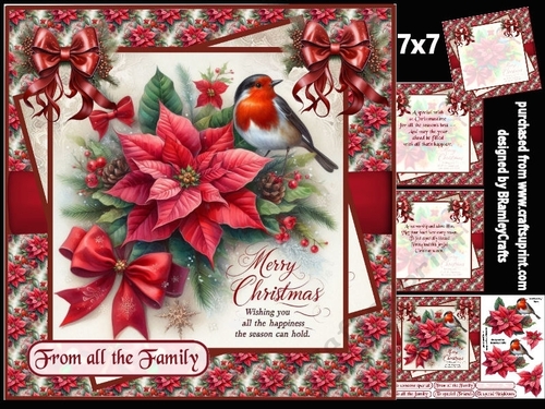 Traditional poinsettias and Robin 7x7