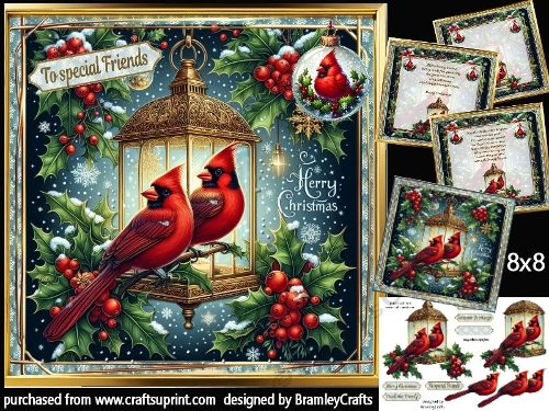 Two red cardinals 8x8