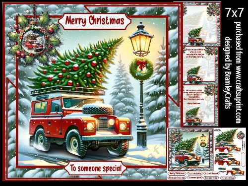 red 4x4 and Christmas tree