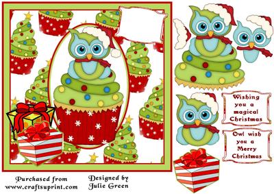 Owls Christmas Cupcake 7x7