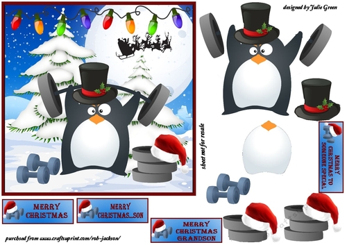 Christmas penguin weightlifter