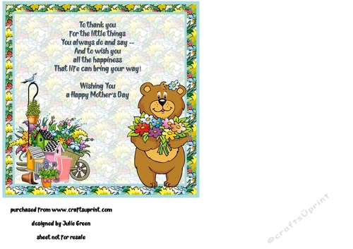 Teddy in the garden Mothers day insert