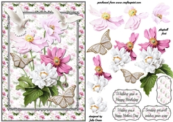 Doves butterflies and flowers