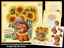 Squirrel and sunflowers