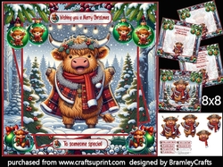 Festive Highland Cow 8x8