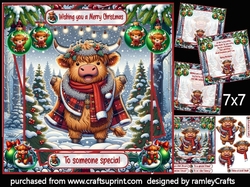 Festive Highland Cow 7x7