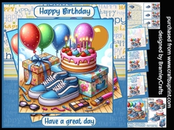 Shoes make up cake and balloons