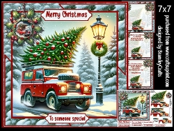 red 4x4 and Christmas tree