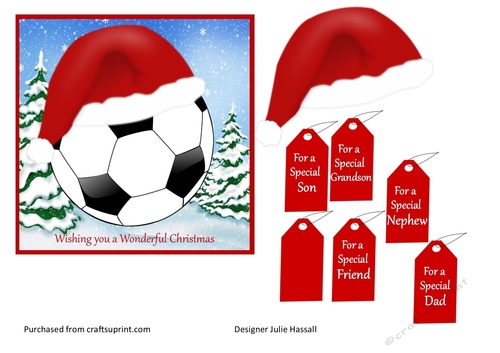Christmas card front with football & Santa hat