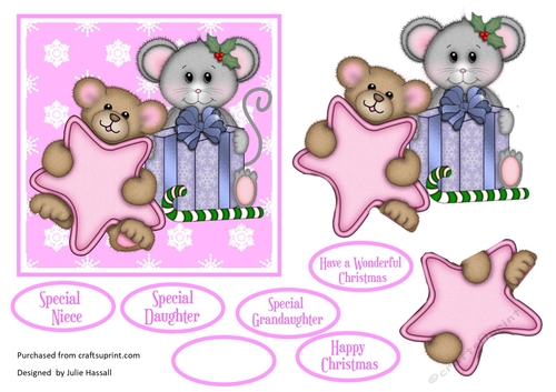Christmas card with teddy bear & mouse