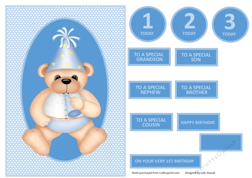 Party Teddy Bear Birthday Card for ages 1 - 3