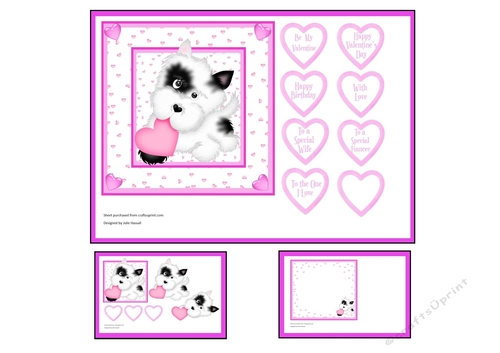 Puppy & heart valentine/birthday card kit