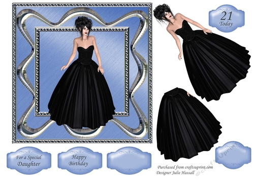 Black evening dress blue background