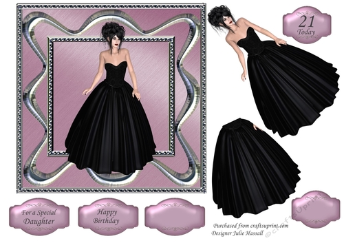Black evening dress purple background