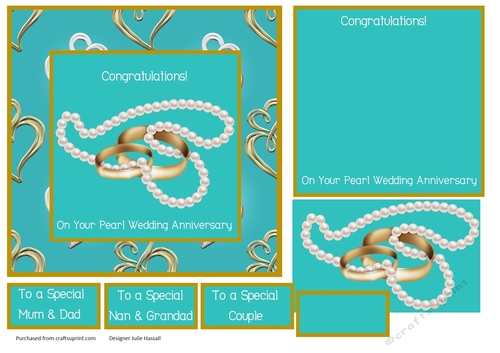 Pearl Wedding Anniversary card with pearls & wedding rings