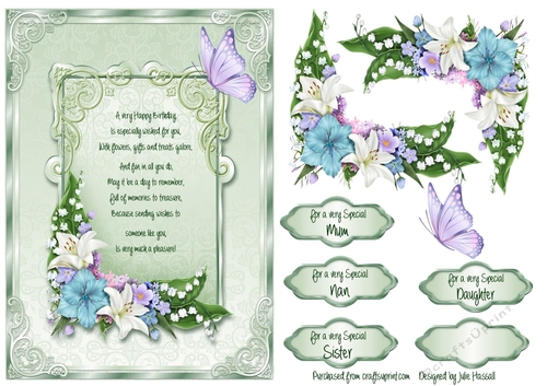 Birthday card with flowers, butterfly & verse